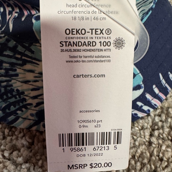 Carter’s Navy Blue Patterned Bucket Reversible sun hat for infant. - Picture 6 of 6